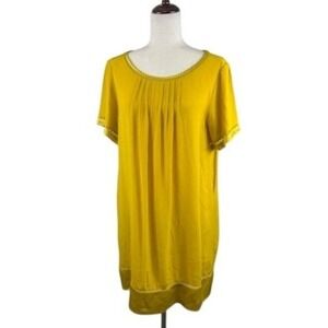 Maeve‎ Anthropologie Short Sleeve Flowy Shift Dress Yellow Gold Fall Size Small